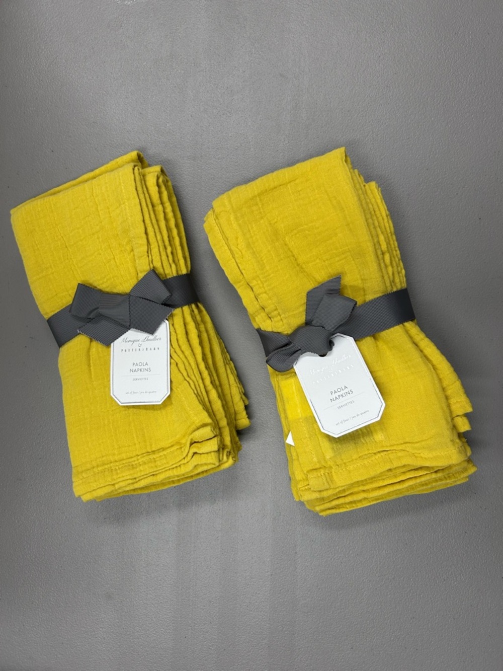 8 Monique Lhuillier Yellow Paola Textural Napkins 100% Cotton 2 Sets of 4 NWT